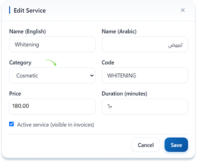 Technical Dental invoices interface